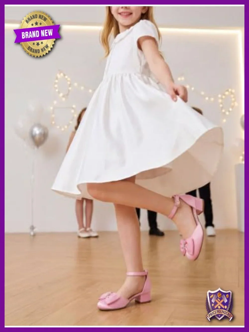 Girls Dress Shoes Bow Glitter Chunky Heels Princess Shoes Flower Girl Shoes